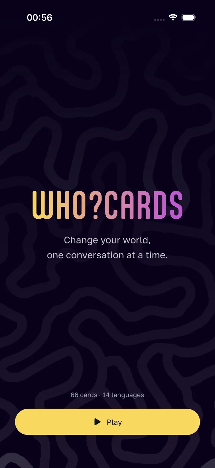 WhoCards mobile app home screen